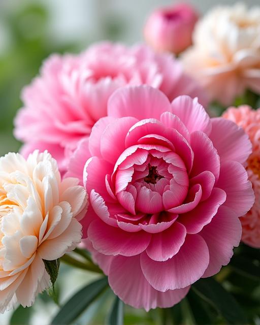 A vibrant bouquet with peonies and ranunculus.